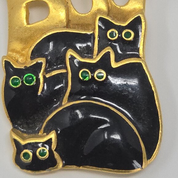 Vintage Danecraft Halloween Boo Brooch Black Cats Gold Tone Black Enamel Pin - Picture 3 of 9